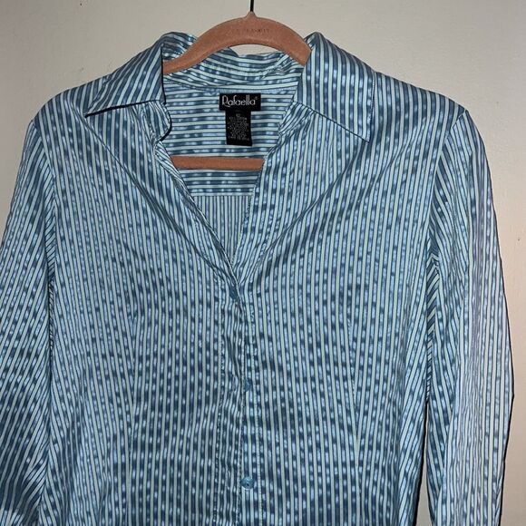 Rafaella metallic shimmer, striped button-down blouse, size 12 - Picture 5 of 7